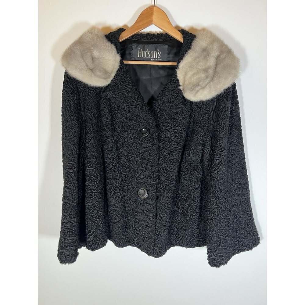Vintage 60s Hudson's Detroit Persian curly lamb short coat fur collar XL glam